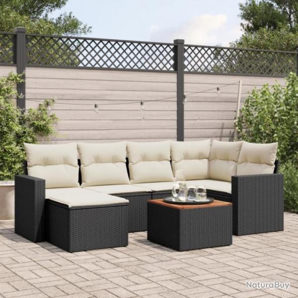 Salon de jardin 7 pcs avec coussins noir rsine tresse