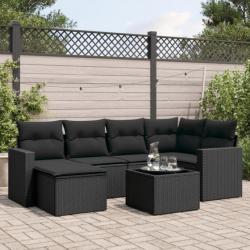 Salon de jardin 7 pcs avec coussins noir résine tressée