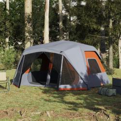 Tente de camping 10 personnes gris et orange imperméable