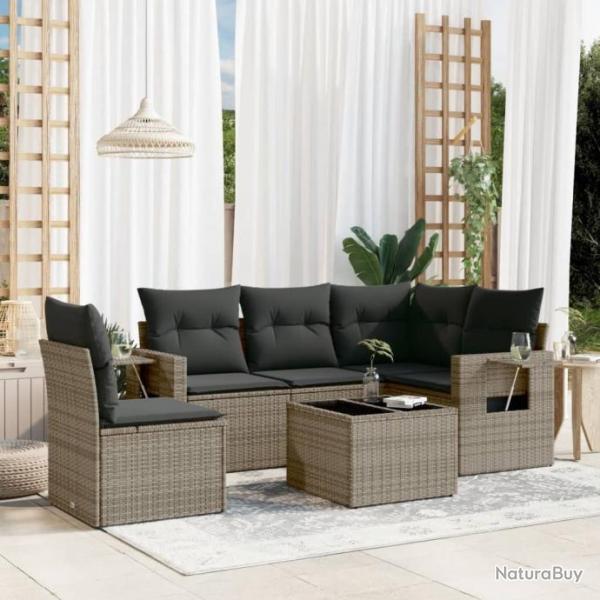 Salon de jardin 6 pcs avec coussins gris rsine tresse