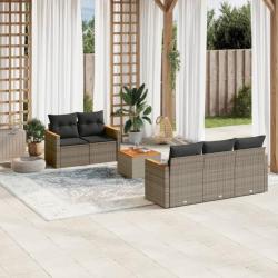 Salon de jardin 6 pcs avec coussins gris résine tressée