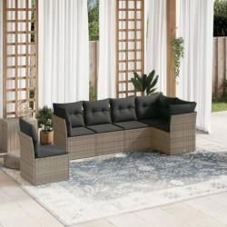 Salon de jardin 6 pcs avec coussins gris résine tressée