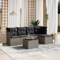 Salon de jardin 6 pcs avec coussins gris résine tressée