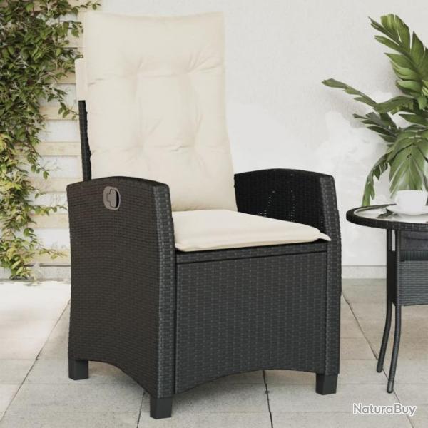 Chaise inclinable de jardin avec coussins noir rsine tresse