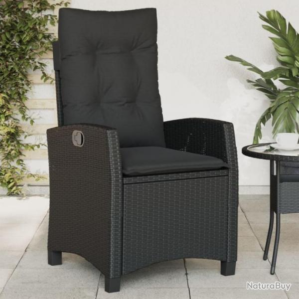 Chaise inclinable de jardin avec coussins noir rsine tresse