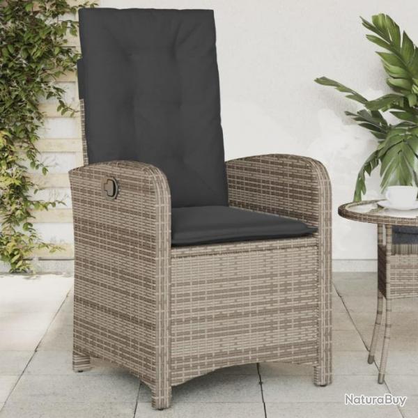 Chaise inclinable de jardin avec coussins gris rsine tresse