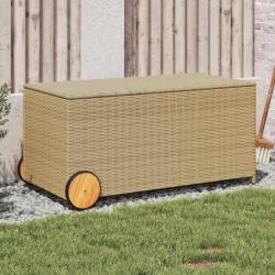 Boîte de rangement de jardin et roues mélange beige 190L rotin