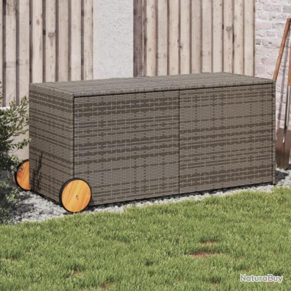 Bote de rangement de jardin et roues gris 283L rsine tresse