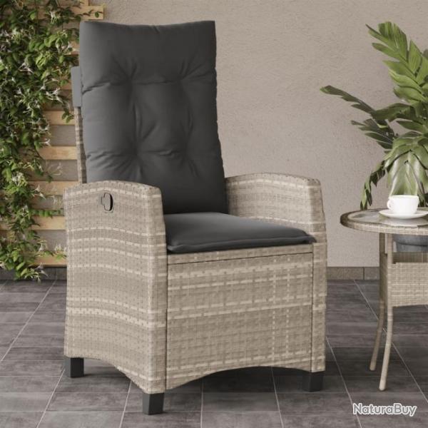 Chaise inclinable de jardin coussins gris clair rsine tresse