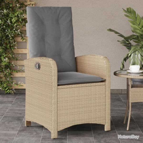 Chaise inclinable de jardin coussins mlange beige poly rotin