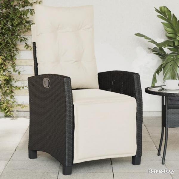 Chaise inclinable de jardin et repose-pied noir rsine tresse