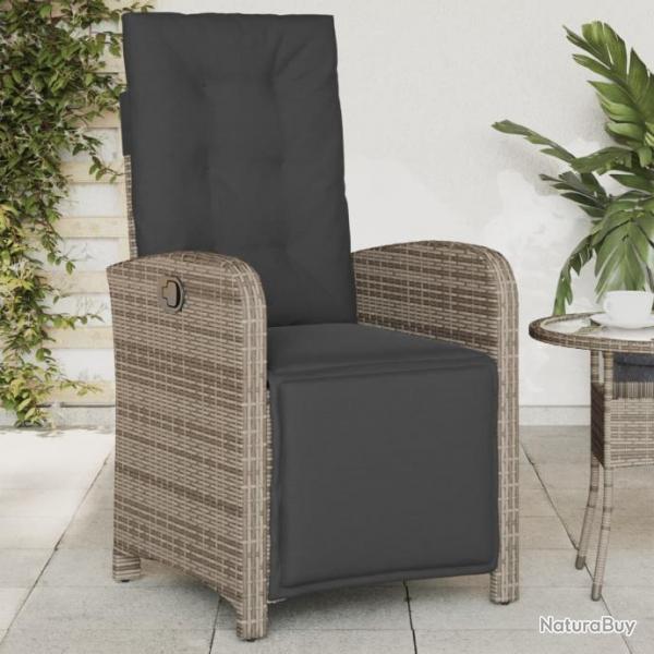 Chaise inclinable de jardin et repose-pied gris rsine tresse