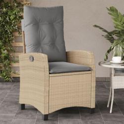 Chaise inclinable de jardin coussins mélange beige poly rotin