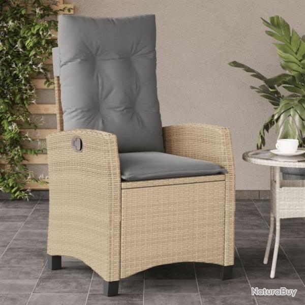 Chaise inclinable de jardin coussins mlange beige poly rotin