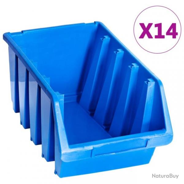 Bacs de rangement empilables 14 pcs bleu plastique