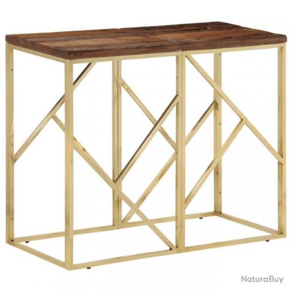 Table console dor acier inoxydable et bois de mlze massif