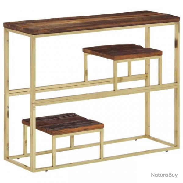 Table console dor acier inoxydable et bois de mlze massif