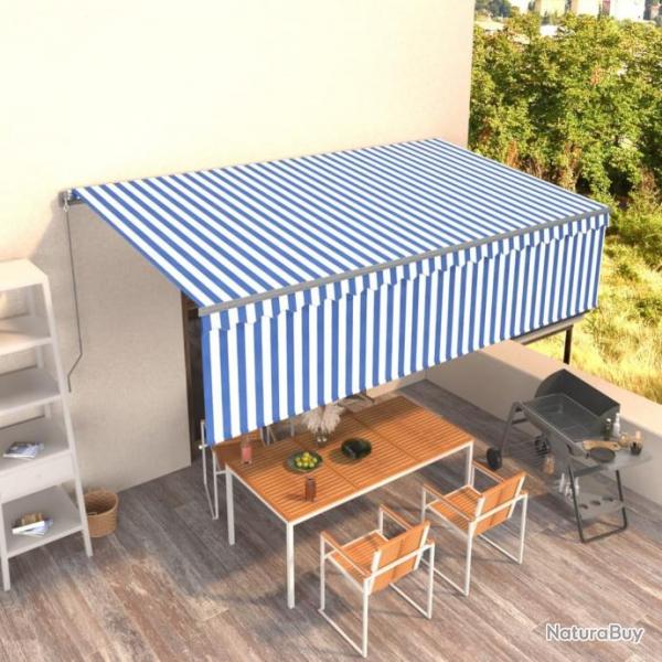 Auvent rtractable manuel avec store 5x3 m Bleu et blanc