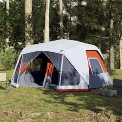 Tente de camping et lumière LED 10 personnes gris clair orange