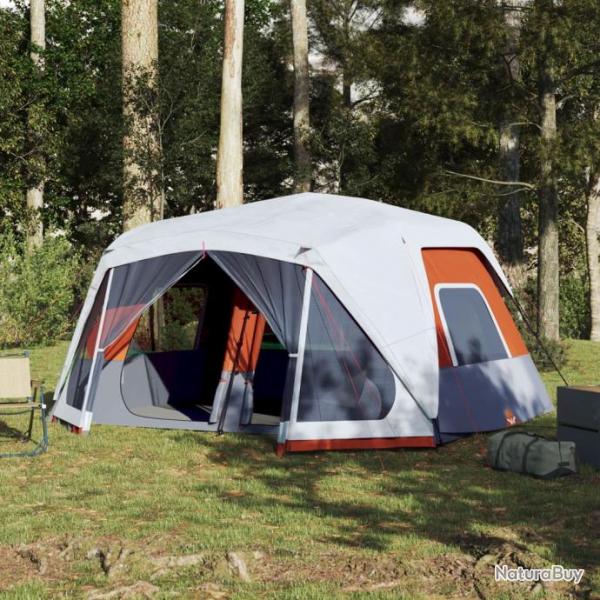 Tente de camping et lumire LED 10 personnes gris clair orange