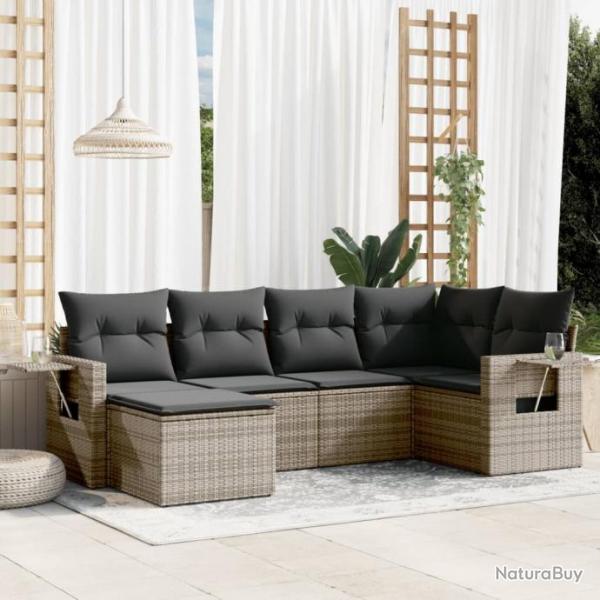 Salon de jardin 6 pcs avec coussins gris rsine tresse