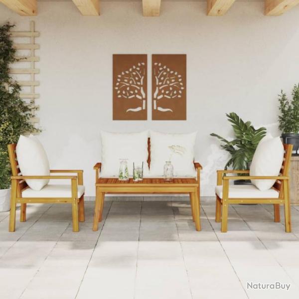 Salon de jardin 4 pcs avec coussins Bois d'acacia solide