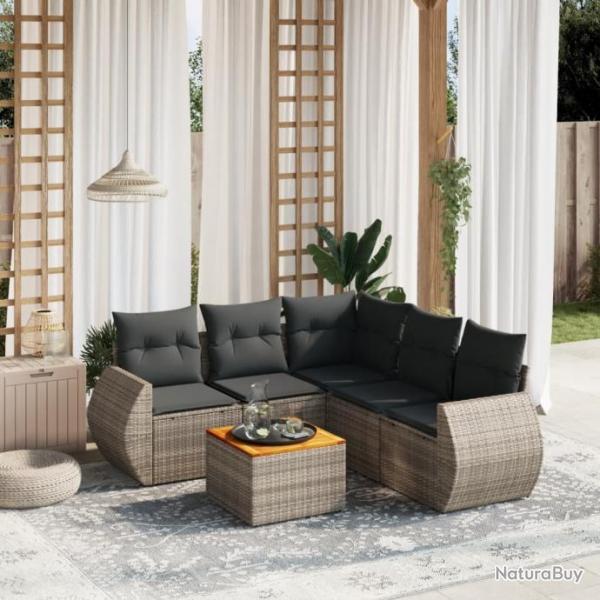 Salon de jardin 6 pcs avec coussins gris rsine tresse