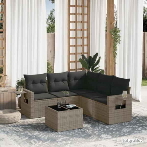 Salon de jardin 6 pcs avec coussins gris rsine tresse