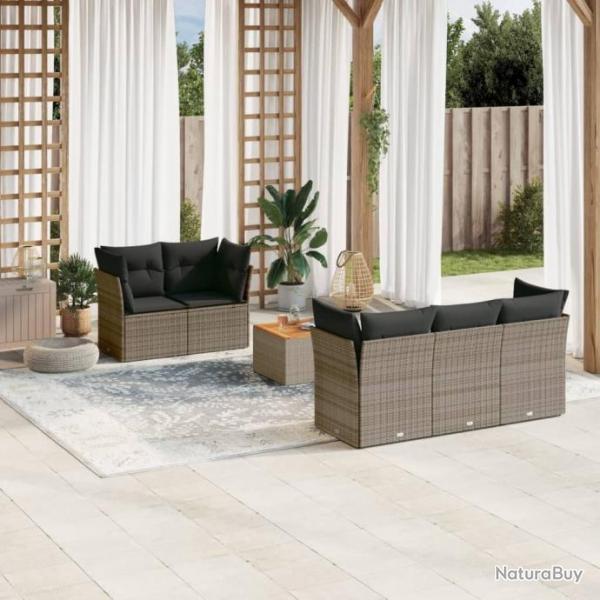 Salon de jardin 6 pcs avec coussins gris rsine tresse