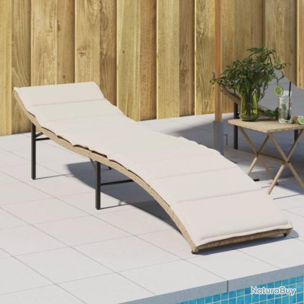 Chaise longue avec coussin beige 55x199x50 cm rsine tresse