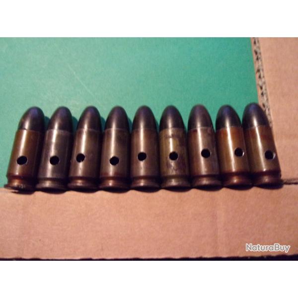 9 munitions 9x19 para WW2 tui acier, balle blinde, neutralises