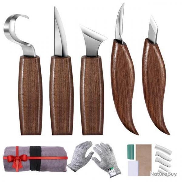 KIT BUSHCRAFT 5 COUTEAUX - MATRIEL COMPLET POUR BUSHCRAFT + SAC DE TRANSPORT - LIVRAISON GRATUITE