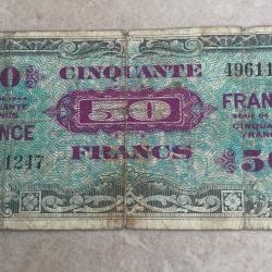 Billet d'invasion US 1944 : 50 Francs (original) daté 1944 ww2 USA