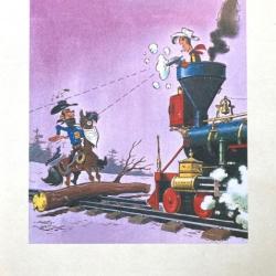 LUCKY LUKE  et Jesse James  WESTERN cow boy de légende  ex libris de MORRIS locomotive à vapeur RARE