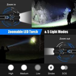 LAMPE TORCHE LED XHP70 RECHARGEABLE 10000 LUMENS