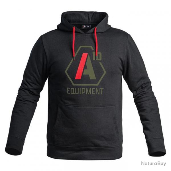 Hoodie A10 noir logos vert olive / rouge L