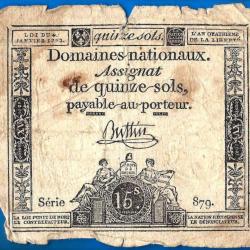 France Assignat 15 Sols 1792 An 1 De La République Signature Buttin