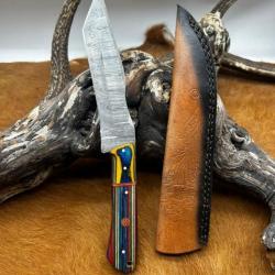 Couteau chasse lame damas 256 couches Manche en bois d'olivier coloré ref D105