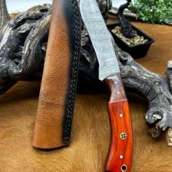 Couteau chasse lame damas 256 couches Manche en bois d'olivier coloré ref D114