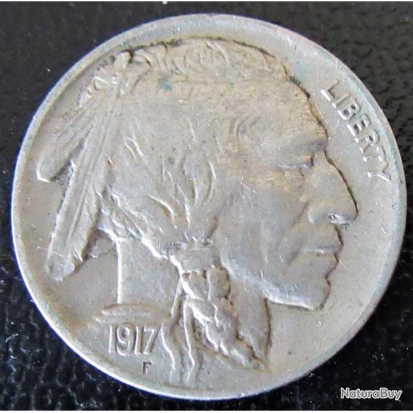 BISON des plaines et INDIEN SIOUX BUFFALO NICKEL 5 cents USA 1917 RARE WESTERN COW BOY lgende