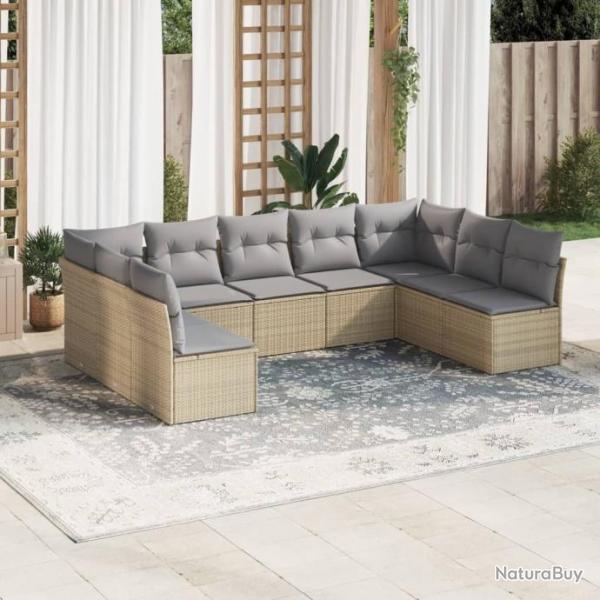 Salon de jardin avec coussins 9 pcs beige rsine tresse