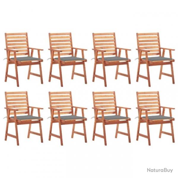 Chaises  dner d'extrieur 8 pcs avec coussins Acacia massif