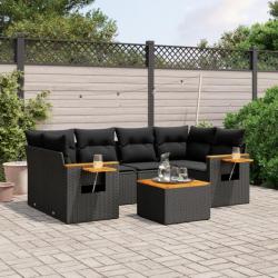 Salon de jardin 7 pcs avec coussins noir résine tressée