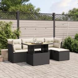 Salon de jardin 6 pcs avec coussins noir résine tressée