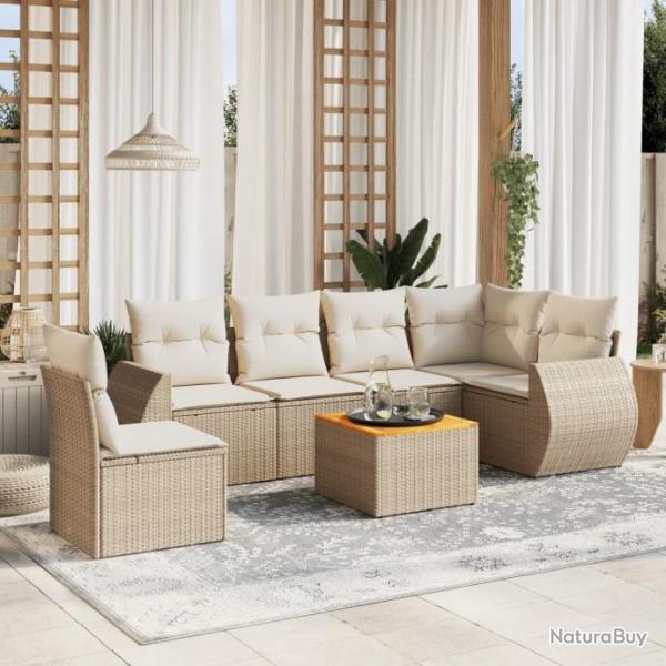 Salon de jardin avec coussins 7 pcs beige rsine tresse