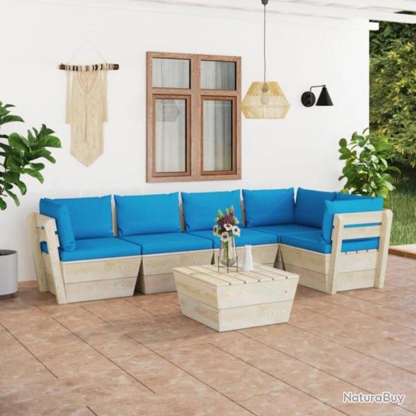 Salon de jardin palette 6 pcs avec coussins pica imprgn