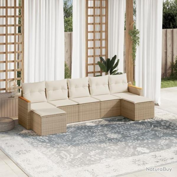 Salon de jardin avec coussins 7 pcs beige rsine tresse