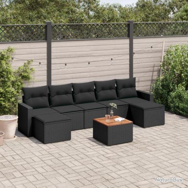 Salon de jardin 8 pcs avec coussins noir rsine tresse