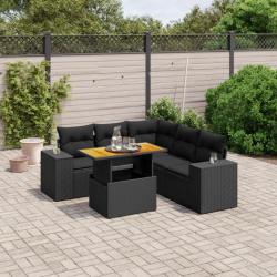 Salon de jardin 6 pcs avec coussins noir résine tressée