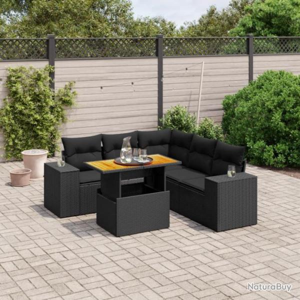 Salon de jardin 6 pcs avec coussins noir rsine tresse